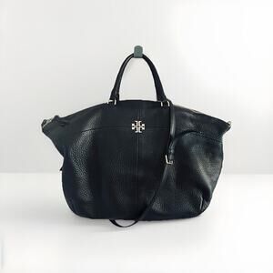 Tory Burch Ivy Slouchy Leather Satchel Bag Large Black Purse Handbag Strap $495